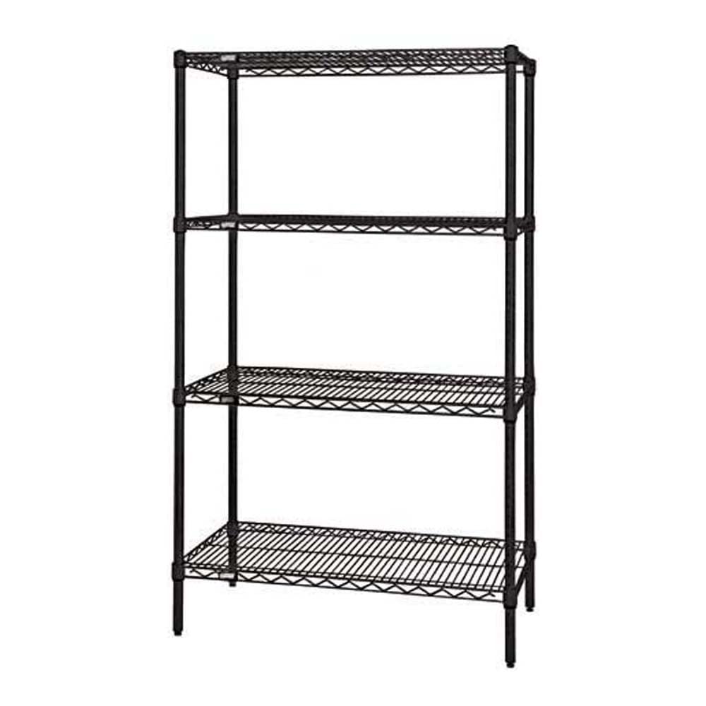 Quantum Storage Systems WR54-1860BK Starter Kit for 54" Height 4-Tier Wire Shelving Unit, Black Finish, 18" Width x 60" Length x 54" Height