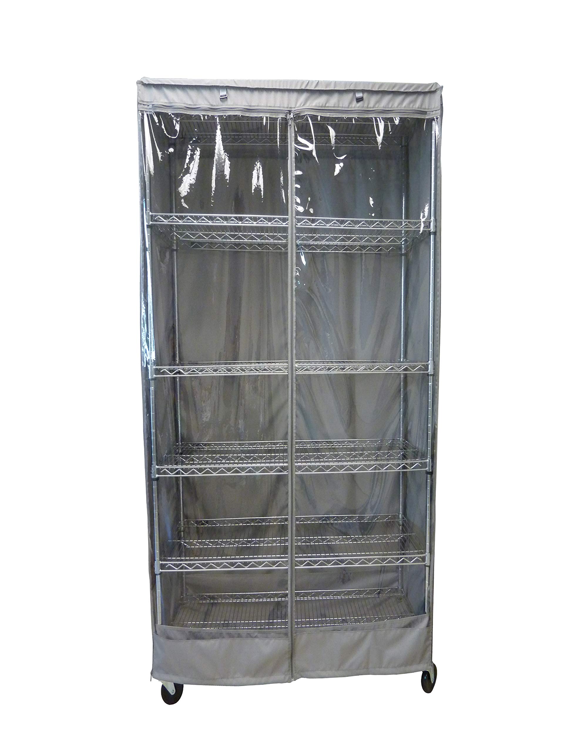 Formosa Covers Premium Clear Front Wire Shelf Cover Grey - Heavy-Duty Storage Solution for Wire Rack Cover (30”Wx14”Dx60”H) - Waterproof PVC, Water/Dust Resistant Fabric, Multi Zipper (Cover Only)