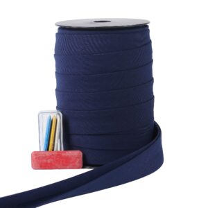 Bias Tape Double Fold 1 inch, Double Fold Bias Binding Tape 55 Yards (Navy Blue) and 4 Pieces Sewing Fabric Chalks for Crafts, Sewing, Seaming, Hemming, Piping, Quilting.