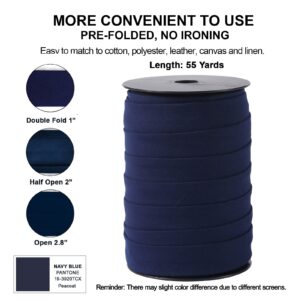 Bias Tape Double Fold 1 inch, Double Fold Bias Binding Tape 55 Yards (Navy Blue) and 4 Pieces Sewing Fabric Chalks for Crafts, Sewing, Seaming, Hemming, Piping, Quilting.