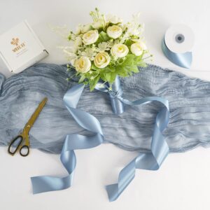 MEEDEE Dusty Blue Satin Ribbon 2 Inch Dusty Blue Ribbon Lux Satin Double Faced Ribbon by 25 Yards Silk Ribbon Satin Ribbon for Gift Wrapping, Satin Weddings, Flower Bouquet, Holiday Decorating