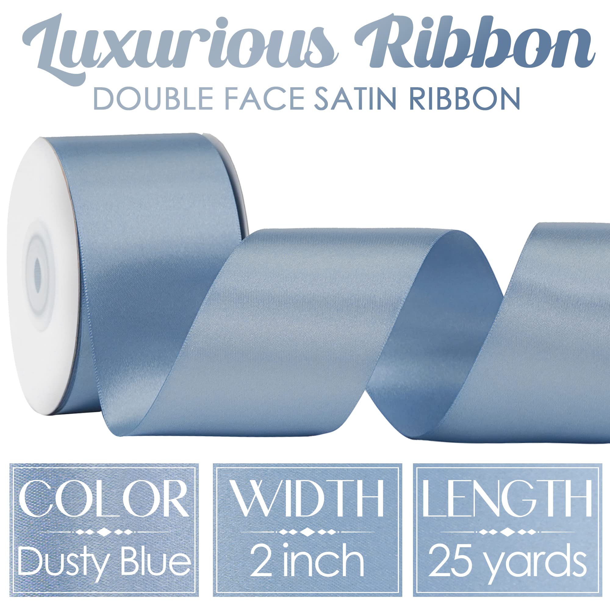 MEEDEE Dusty Blue Satin Ribbon 2 Inch Dusty Blue Ribbon Lux Satin Double Faced Ribbon by 25 Yards Silk Ribbon Satin Ribbon for Gift Wrapping, Satin Weddings, Flower Bouquet, Holiday Decorating