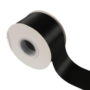 Ribbonitlux 2" Wide Double Face Satin Ribbon 25 Yards (030-Black）, Set for Gift Wrapping, Party Decor, Sewing Applications, Wedding and Craft