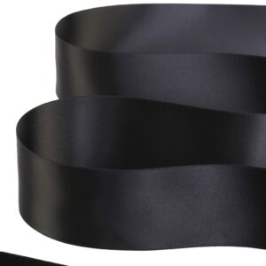 Ribbonitlux 2" Wide Double Face Satin Ribbon 25 Yards (030-Black）, Set for Gift Wrapping, Party Decor, Sewing Applications, Wedding and Craft