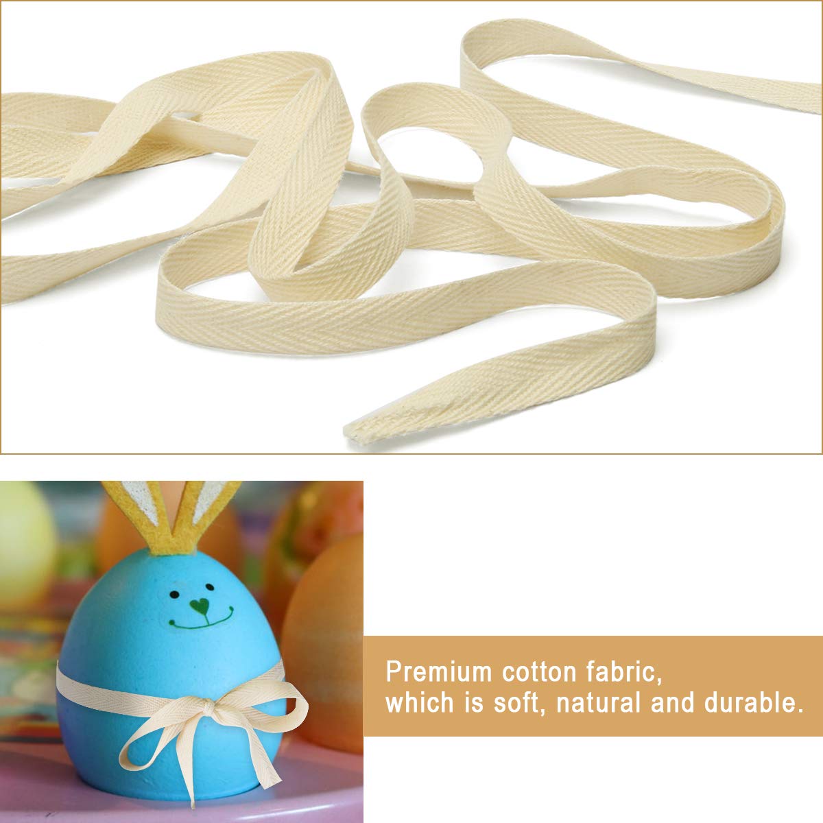 Coitak Cotton Twill Ribbon, 54.7 Yards Binding Ribbon Webbing Tape Trimming for Packing Garment Accessories Handmade DIY