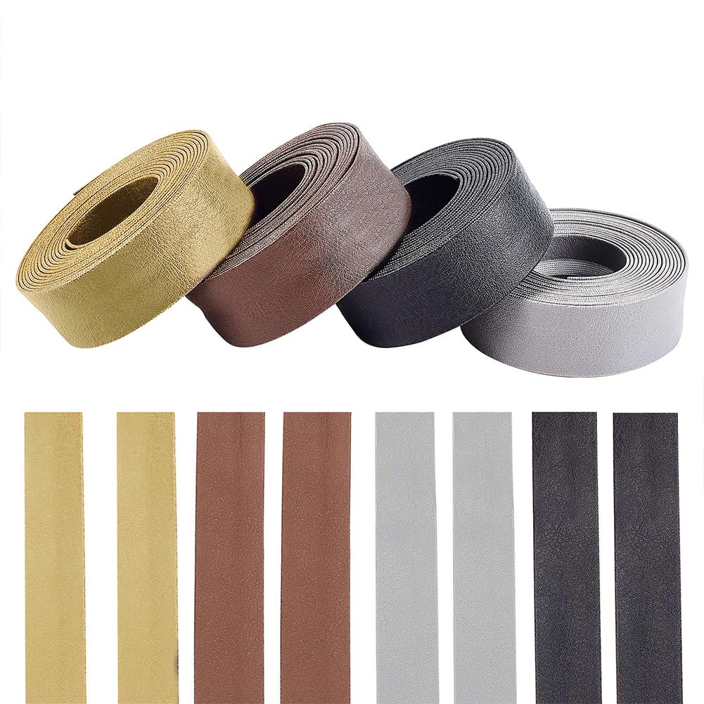 PH PandaHall 8.7 Yard PU Leather Trim 4 Colors Fold Over Trim Single Folded Bias Tape Binding Straps for Sewing Quilting Seaming Binding Hemming Piping Crafts Chair Decoration, 0.79 Inch