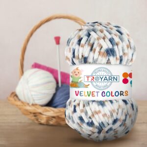 Troyarn Velvet Colors Chenille Baby Blanket Yarn Amigurumi Yarn for Crocheting and Knitting Super Bulky 100 gr (131 yds) (10220)