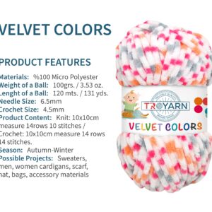 Troyarn Velvet Colors Chenille Baby Blanket Yarn Amigurumi Yarn for Crocheting and Knitting Super Bulky 100 gr (131 yds) (10220)