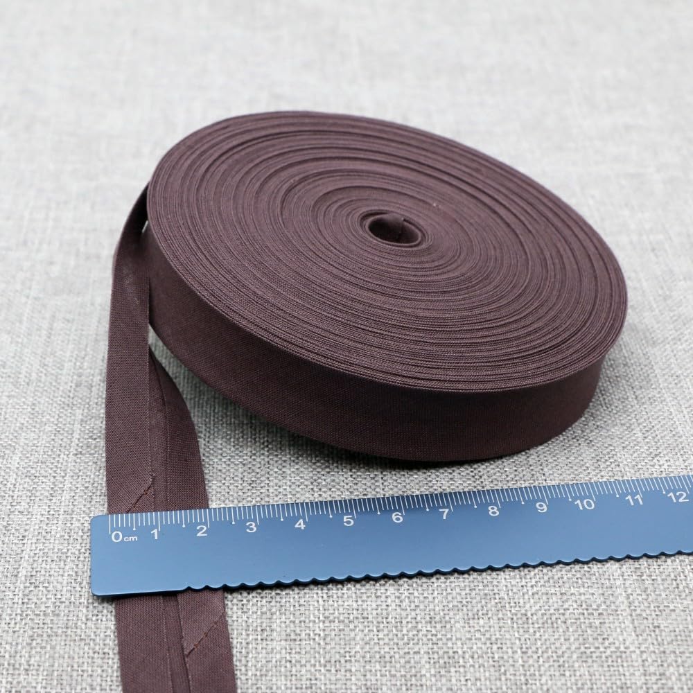 Cotton Bias Binding Tape 3/4 inch Wide Single Fold 37 Colors 20mm Finished Size 3/8 inch (Dark Brown, 25 Yard)