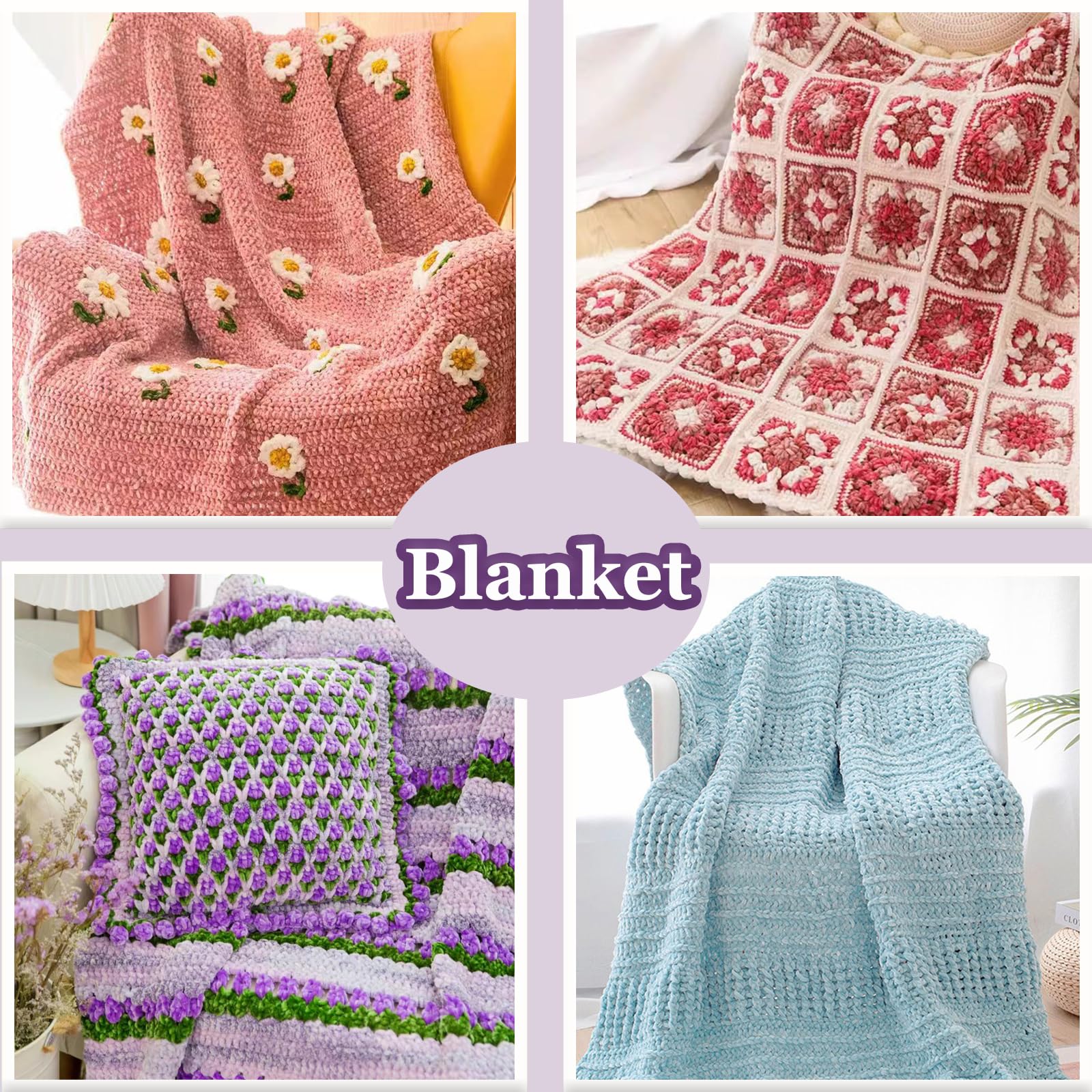 4 PCS 400g Soft Chenille Yarn Velvet Yarn for Crocheting,Fluffy Yarn for Knitting and Crochet DIY Craft,Warm Yarn for Blanket Bag Hat Scarve Clothe Gloves Slippers Doll（Bright Green）
