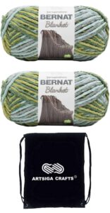 bernat blanket big ball forest sage 161110-10869 (2-skeins - same dye lot) weight s bulky #6 polyester yarn for crocheting and knitting - bundle with 1 artsiga crafts project bag