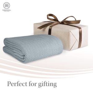 Threadmill Luxury Cotton Blankets for Twin Size Bed | All-Season 100% Cotton Twin Blanket for Bed | Herringbone Lightweight, Soft & Cozy Fall Thermal Blanket, 350GSM, 68x92 inches | Scottish Grey