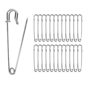 hanycon 30 pcs extra large safety pins, 3" heavy duty steel metal lock pin fasteners for blankets, skirts, crafts, kilts (silver)