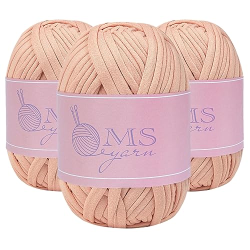 3 Skein M-S Thick Knitting Yarn, Elastic Fabric Cloth T Shirt Yarn, Spaghetti Yarn for Hand DIY Bag Blanket Cushion Crocheting Projects, 3.3 Oz × 3, 30 Yard × 3(Jade Pink)