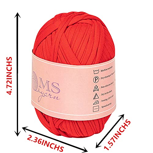 3 Skein M-S Thick Knitting Yarn, Elastic Fabric Cloth T Shirt Yarn, Spaghetti Yarn for Hand DIY Bag Blanket Cushion Crocheting Projects, 3.3 Oz × 3, 30 Yard × 3(Jade Pink)