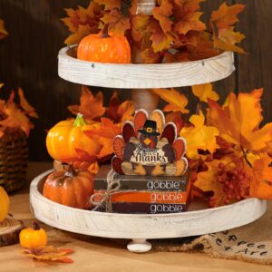 Jetec 4 Pcs Thanksgiving Turkey Decor Wooden Turkey Tiered Tray Decor Book Stack Bundle Wooden Turkey Fall Wood Tray Decor Turkey Farmhouse Rustic Decor for Autumn Thanksgiving Table Decor (Vintage)