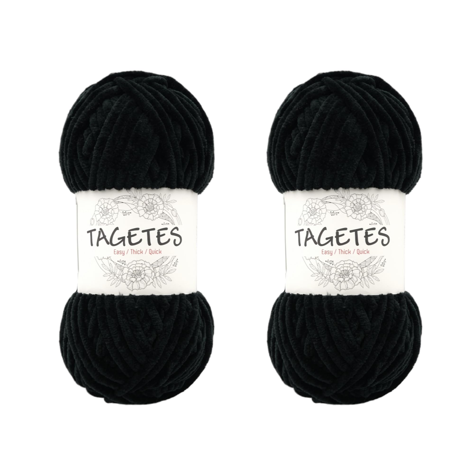 Tagetes Velvet Chenille Yarn (100 gr 132 yds x 2) 264 yds Baby Blanket Yarn, Amigurumi Yarn, Crochet and Knitting Yarn, Super Bulky, Soft, Chunky Yarn (Black)