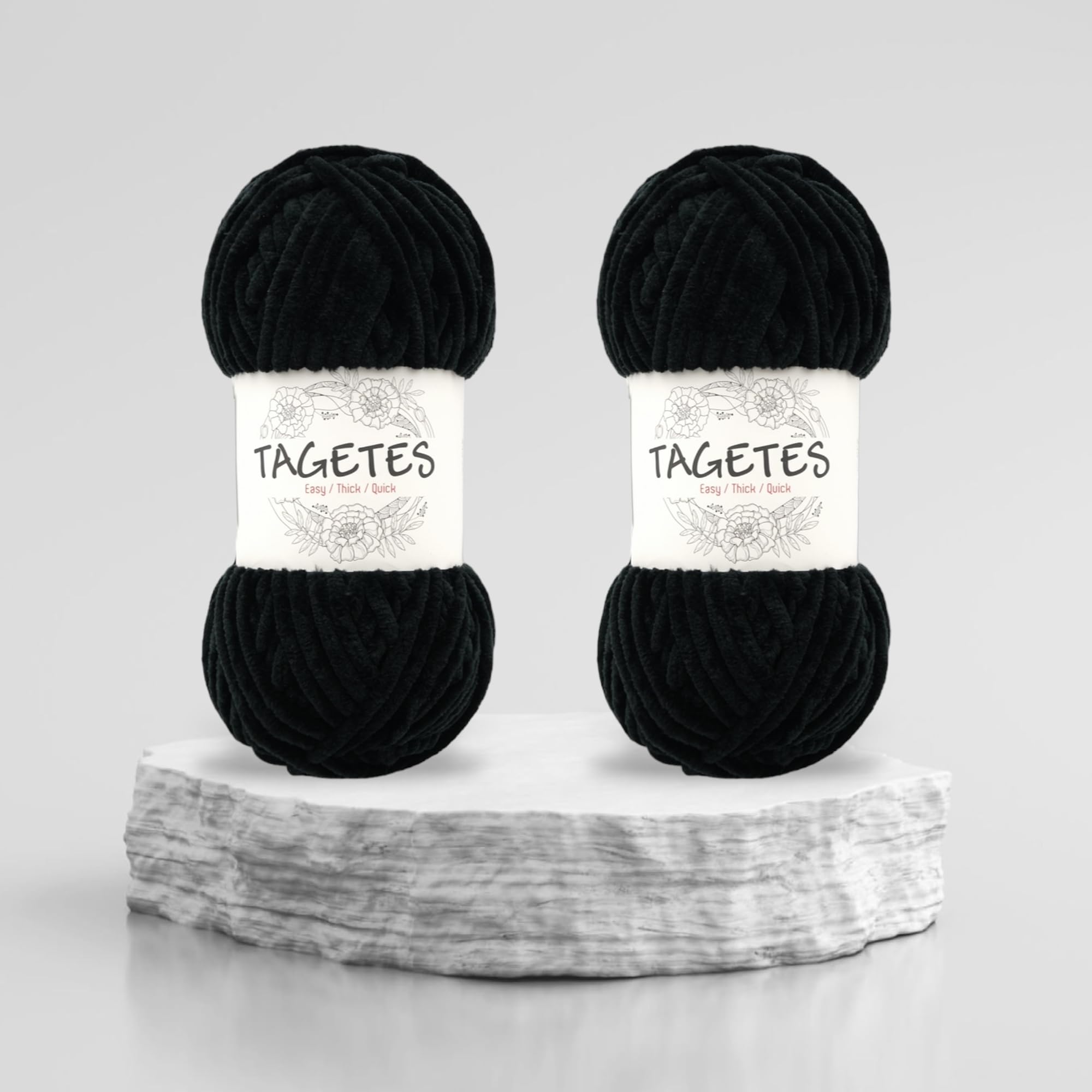 Tagetes Velvet Chenille Yarn (100 gr 132 yds x 2) 264 yds Baby Blanket Yarn, Amigurumi Yarn, Crochet and Knitting Yarn, Super Bulky, Soft, Chunky Yarn (Black)