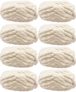 chunky chenille yarn for blanket 4lb, beige 8 pack super bulky soft thick fluffy jumbo giant washable polyester big yarn for hand knitting extreme diy arm knitting throw rugs pillow 64oz