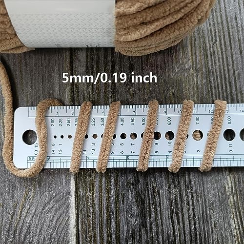 Lerchiyar Soft Chenille for Knitted Blankets,amigurumi Crochet, Fancy Crochet DIY Crafts, Baby Blankets,Knitted Crafts and Toy Dolls.（22-Brown,with 1 Crochet Hook）