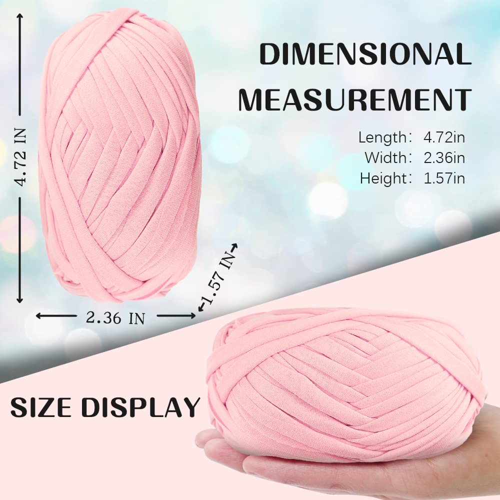 2 PCS T-Shirt Yarn Elastic Fabric Crochet Cloth Yarn for DIY Knitting, Spaghetti Yarn Thick Knitting Yarn for Hand DIY Bag Blanket Cushion Crocheting Projects,Home Decor (Pink)