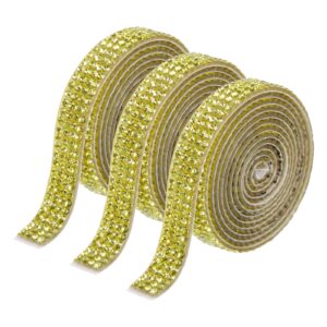 meccanixity 3 rolls 3 yards 8mm self adhesive crystal rhinestone diamond ribbon for arts & crafts project, wedding cakes, birthday decorations yellow