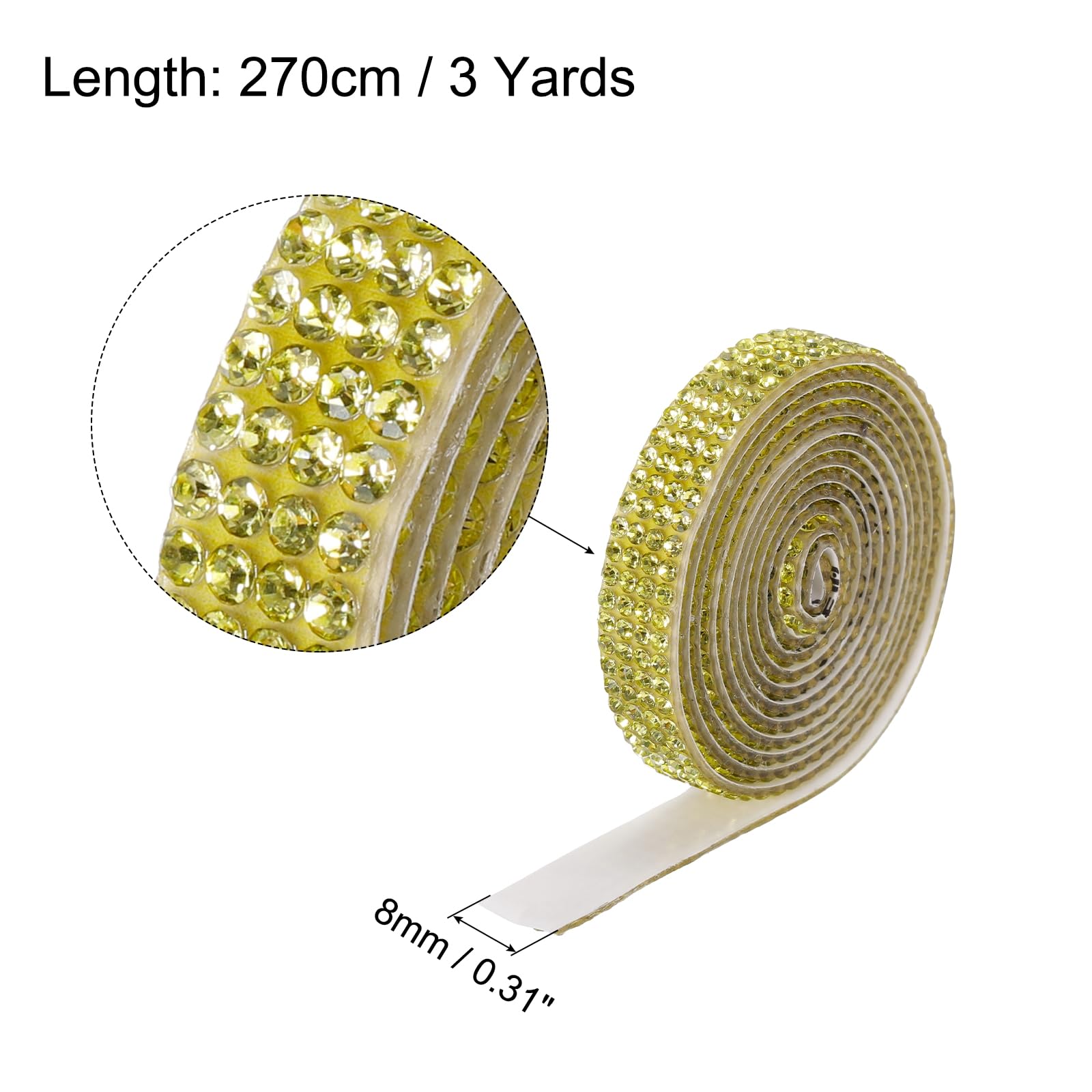 MECCANIXITY 3 Rolls 3 Yards 8mm Self Adhesive Crystal Rhinestone Diamond Ribbon for Arts & Crafts Project, Wedding Cakes, Birthday Decorations Yellow