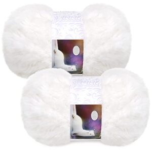 2 Pieces Skeins Soft Fur Yarn Fuzzy Fur Yarn Chunky Fluffy Faux Fur Yarn Eyelash Yarn Cream Fur Yarn for Crochet Blankets Rugs Clothes Knitting Projects, 30 Meters and 50 Grams for Each (White)