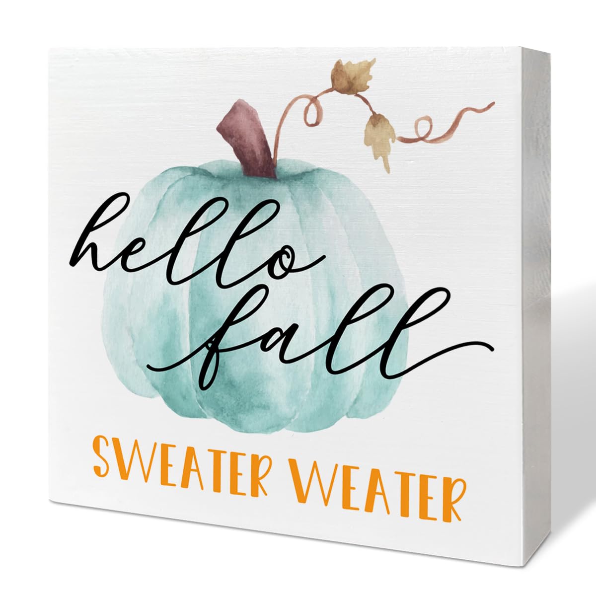 Hello Fall Table Wooden Box Sign Decor, Sweater Weather, Autumn Table Decor Fall Pumpkin Farmhouse Tabletop Decorations for Home Office Harvest Thanksgiving Rustic Desk Decor