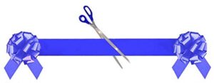 grand opening kit-ribbon, 10 inch metallic blue bows, & blue handle scissors-easy ribbon cutting ceremonial supplies pack (blue kit)