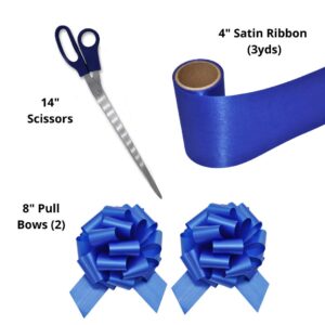 Grand Opening Kit-Ribbon, 10 inch Metallic Blue Bows, & Blue Handle Scissors-Easy Ribbon Cutting Ceremonial Supplies Pack (Blue Kit)