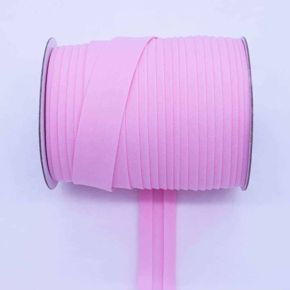 IubuFigo 25mm 1" Bias Tape Bias Binding for Sewing Single Fold Ribbon 100% Polyester Solid Color (Pink)