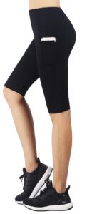 zinmore women's knee length tights yoga shorts workout pants running leggings with pockets black xl