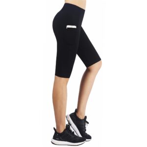 Zinmore Women's Knee Length Tights Yoga Shorts Workout Pants Running Leggings with Pockets Black XL