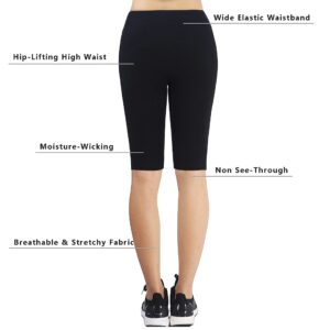 Zinmore Women's Knee Length Tights Yoga Shorts Workout Pants Running Leggings with Pockets Black XL