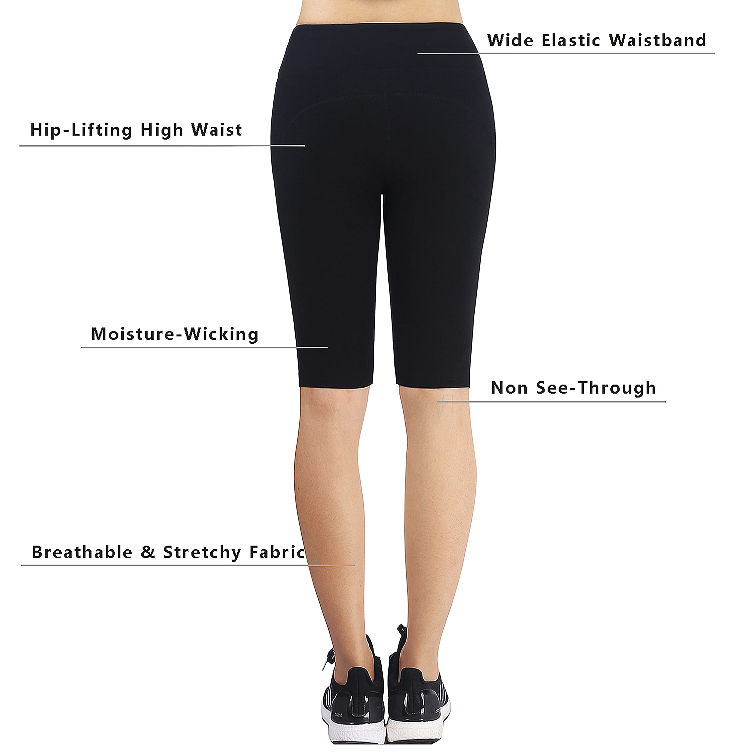 Zinmore Women's Knee Length Tights Yoga Shorts Workout Pants Running Leggings with Pockets Black XL