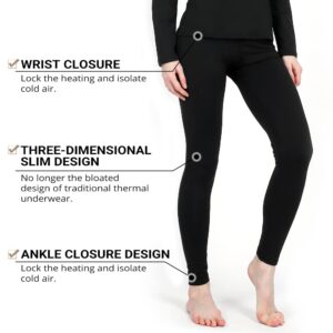 HEROBIKER Women's Thermal Underwear Set, Ultra Soft Thermal Shirt Top Bottom Long Johns with Fleece lined - Winter Base Layer Sets (Black S