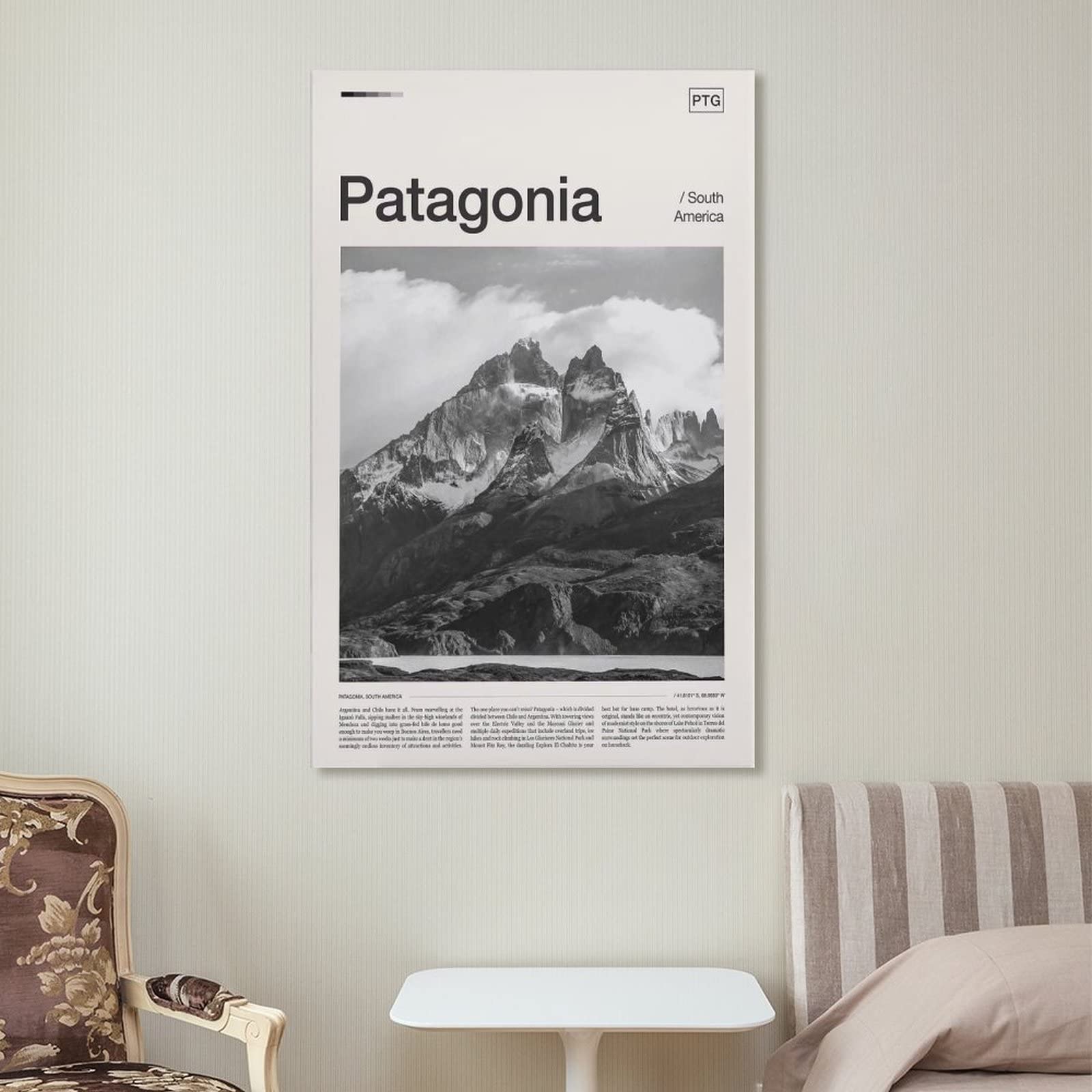 Patagonia Print, Black and White, Patagonia Poster, Patagonia Wall Art, Patagonia Modern Home Decor Canvas Art Poster and Wall Art Picture Print Modern Family Bedroom Decor Posters 16x24inch(40x60cm)