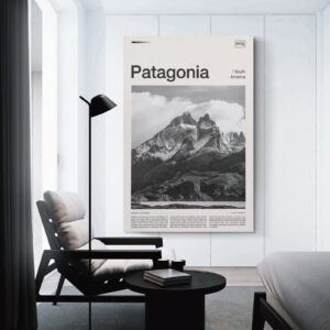 Patagonia Print, Black and White, Patagonia Poster, Patagonia Wall Art, Patagonia Modern Home Decor Canvas Art Poster and Wall Art Picture Print Modern Family Bedroom Decor Posters 16x24inch(40x60cm)