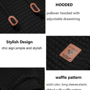 COOFANDY Men's Fashion Hoodies Sweatshirt Long Sleeve Workout Waffle Pattern Sweatshirts Solid Long Sleeve Pullover Black