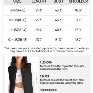 MEROKEETY Women's Quilted Puffer Vest Lightweight Stand-up Collar Soild Color Warm Outewear, Black, Large