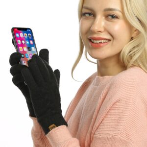 ViGrace Women's Winter Warm Touch Screen Gloves Cable Knit Wool Fleece Lined Touchscreen Texting Mittens for Women