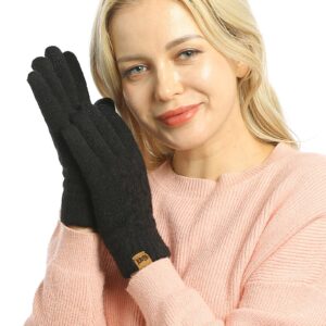 ViGrace Women's Winter Warm Touch Screen Gloves Cable Knit Wool Fleece Lined Touchscreen Texting Mittens for Women