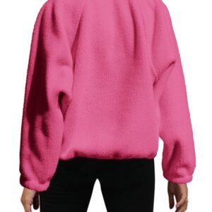 Yanekop Womens Fuzzy Fleece Pullover Sherpa Sweatshirt Long Sleeve Button Down Sweater Jacket with Pockets(Hot Pink,L)