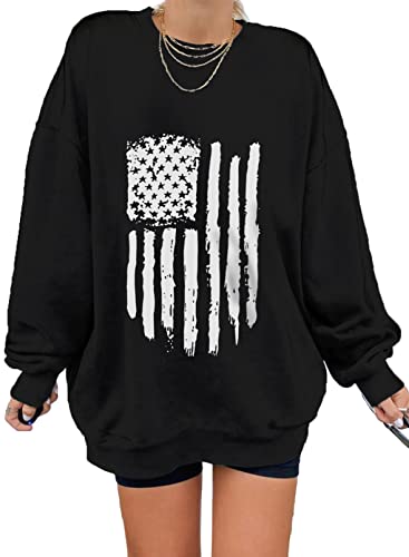 Dokotoo Womens Plus Size USA Flags Basic Oversized Crewneck Long Tunic Sweatshirts Long Sleeve Comfy Cozy Fleece Pullover 2023 Fall Clothes Tops Casual Loose Graphic Tees Shirts Royal Black M