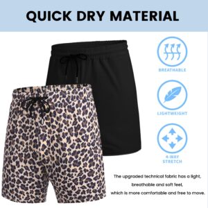 COOFANDY Men's 2 Pack Gym Workout Shorts 7 Inch Quick Dry Athletic Shorts Lightweight Running Shorts with Pockets Leopard/Black