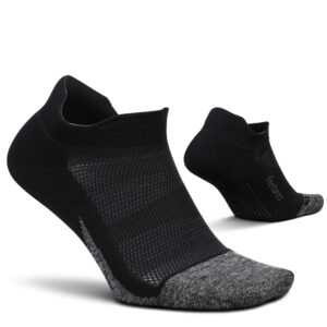 Feetures Elite Light Cushion No Show Tab Ankle Socks - Sport Sock with Targeted Compression - Black, M (1 Pair)