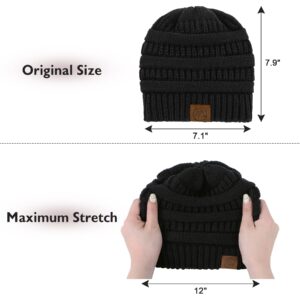 Zando Womens Beanie Hats for Women Men Satin Lined Beanie for Women Warm Winter Hats for Women Unisex Slouchy Beanies for Women knit Beanie Thick Womens Beanies for Winter Black & Grey Beanie Hat