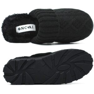 ONCAI Women’s-House-Slippers-Winter-Slipper-for-Women Knitted Fleece Memory Foam Slip-on Cozy Warm Outdoor Lady Fur Lined Garden Home Slippers Black