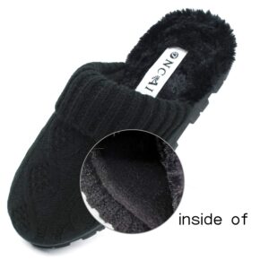 ONCAI Women’s-House-Slippers-Winter-Slipper-for-Women Knitted Fleece Memory Foam Slip-on Cozy Warm Outdoor Lady Fur Lined Garden Home Slippers Black